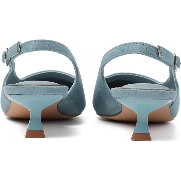 Women's Light Blue Pointed Closed Toe Slingback Kitten Heels Pumps Party Shoes - Picture 6 of 9